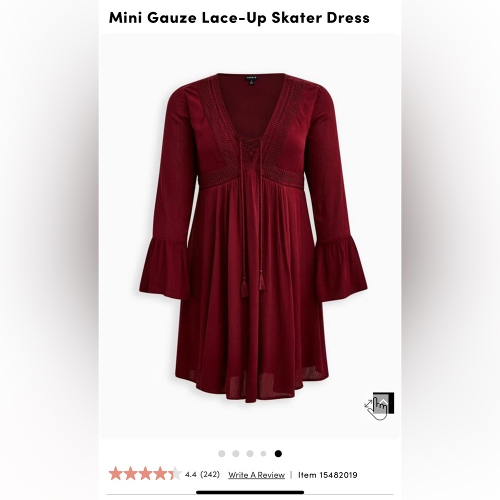 Torrid mini gauze lace up skater dress NWT